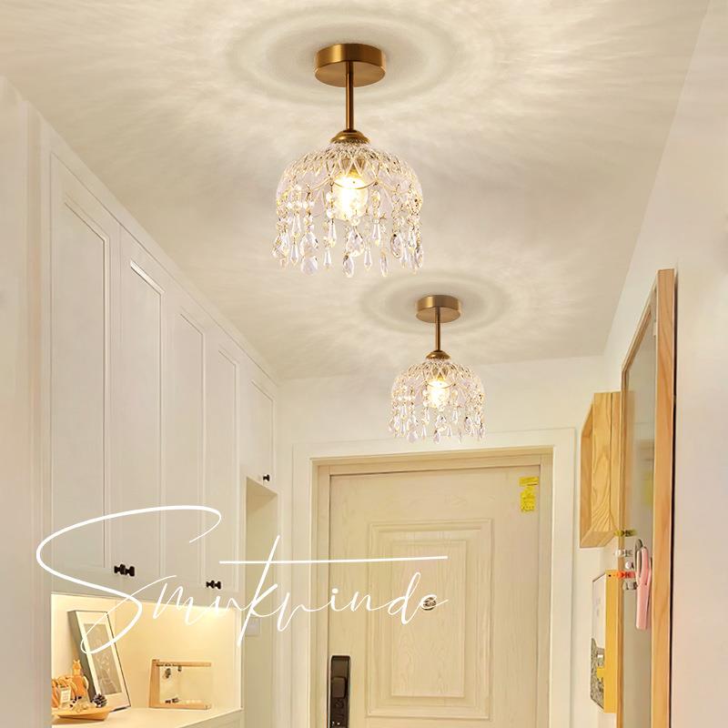 899法室式水晶小吊氛围感复古灯L轻奢全铜卧床头玄关过道阳台吊灯