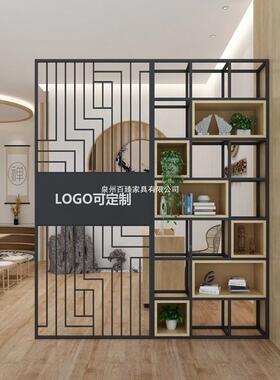 屏展风花架隔断置物实木书架现代办公室装饰玄关铁艺架示架形UEY