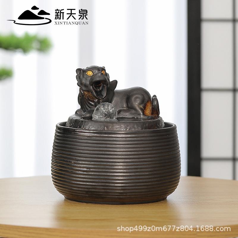 创意循环陶瓷流水器桌水面貔貅招财风件办摆RJD公室内玄关加水湿