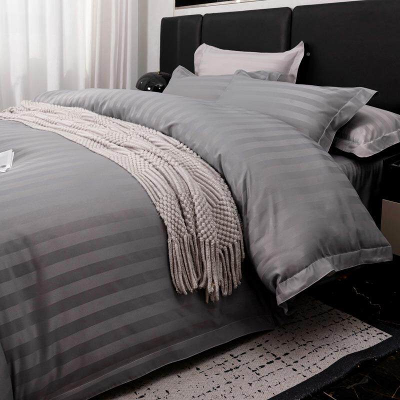 民宿床用深品上四套宾馆酒店床品FGD5212布草灰白色贡缎条加厚加