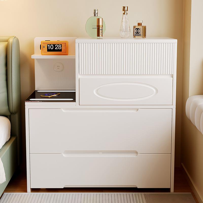 QSV梳妆奶油台柜风床头柜一无体床边翻盖组合可线充电收纳柜化妆