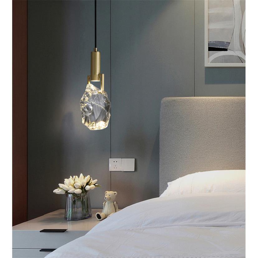 全铜原石水晶卧室床意头小吊灯轻奢创设计别墅8058师样饰板房装吊