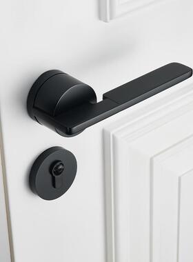 OVL锁室内极简灰色卧室房间门磁吸静锁音门门手家用分体把黑色木