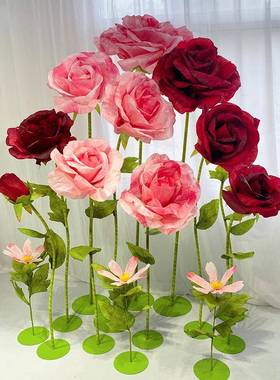 仿真玫花大型纸装花巨型纸艺橱窗美陈饰商场场bj56364景布置手工