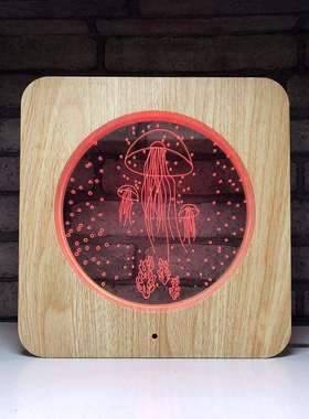 3d75464水母觉灯亚马逊货源木七彩亚克家力桌面装饰小夜灯厂视直