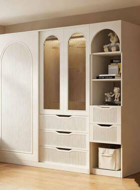 法式奶油风现品衣柜小型DSW推拉门家用代户卧室储物柜现代简约成