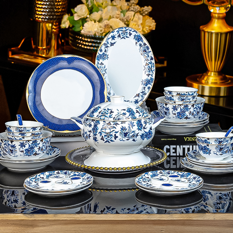 景德镇青花餐具中式轻奢餐具套装