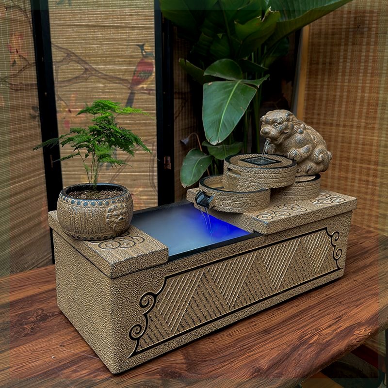 流水摆件循环水貔貅招财客厅桌面鱼缸中式办公室装饰高档开业礼物