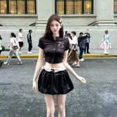 黑色烫钻性感辣妹吊带上衣白色蕾丝蓬蓬裙套装 SiCii 少女舒适区