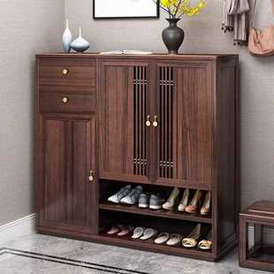 客厅入户家用门口放鞋 柜新中式 柜子靠墙储物 乌金木实木鞋 直销新款