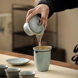 直销天青汝窑盖碗茶壶家用陶瓷泡茶茶杯喝茶轻奢高档整套功夫 新款