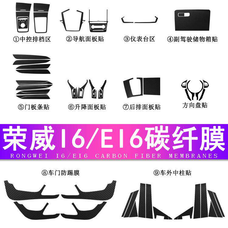 新款直销17-19款荣威i6内饰改装ei6中控防刮车门防踢碳纤保护膜贴