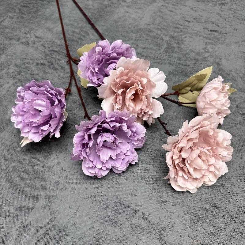 直销新款仿真3头仙桃牡丹花家居婚礼装饰布置拍摄道具手工假花摆