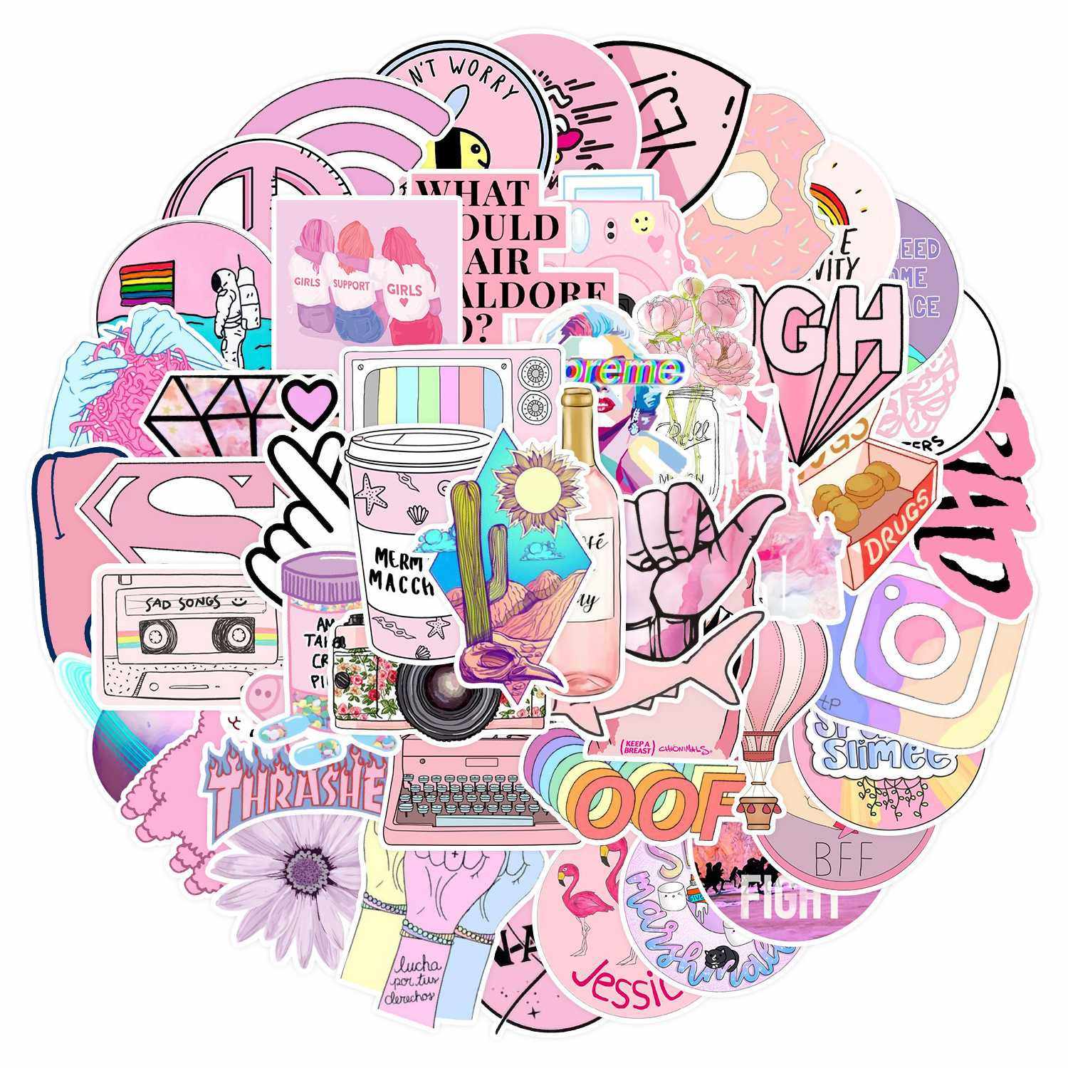 新款直销53张粉色VSCO涂鸦贴纸行李箱笔记本手机水杯装贴画手帐防