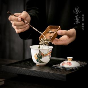 直销家用盖碗茶杯单个泡茶碗白瓷功夫茶具创意凤凰手抓壶泡茶 新款