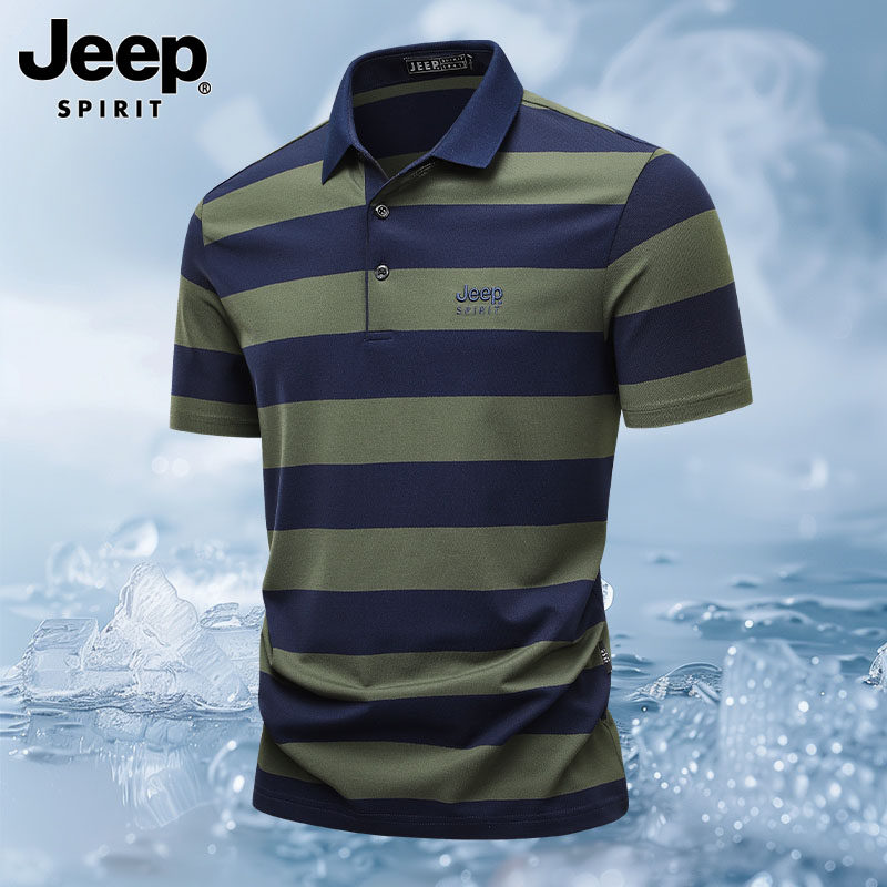 JEEP SPIRIT专柜条纹短袖POLO衫男夏季冰丝薄款商务休闲翻领T恤衫