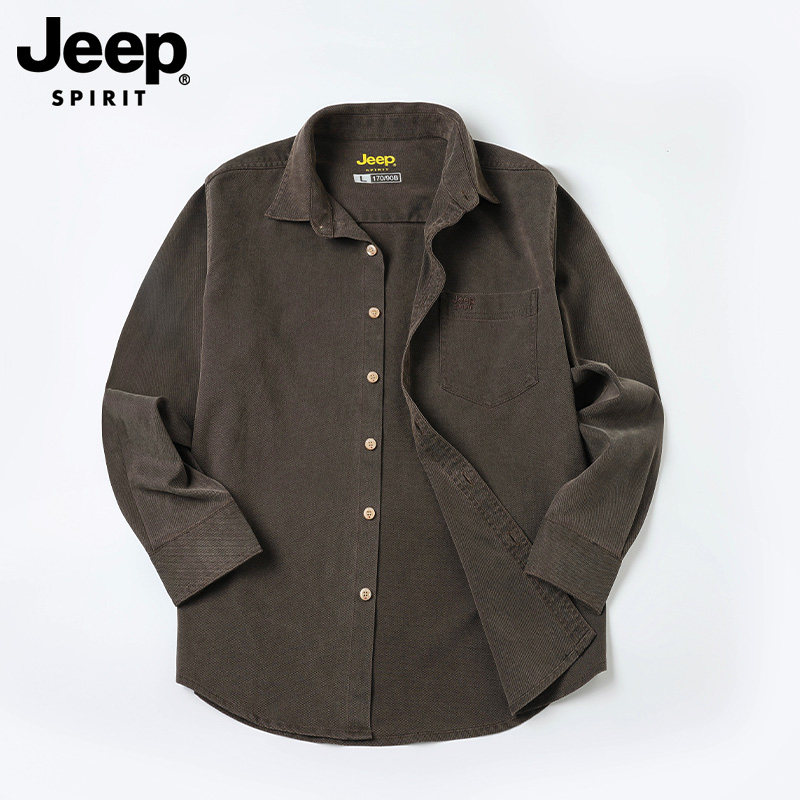 JEEP高端工装天丝长袖衬衫男款2026春季新款宽松复古户外耐磨衬衣