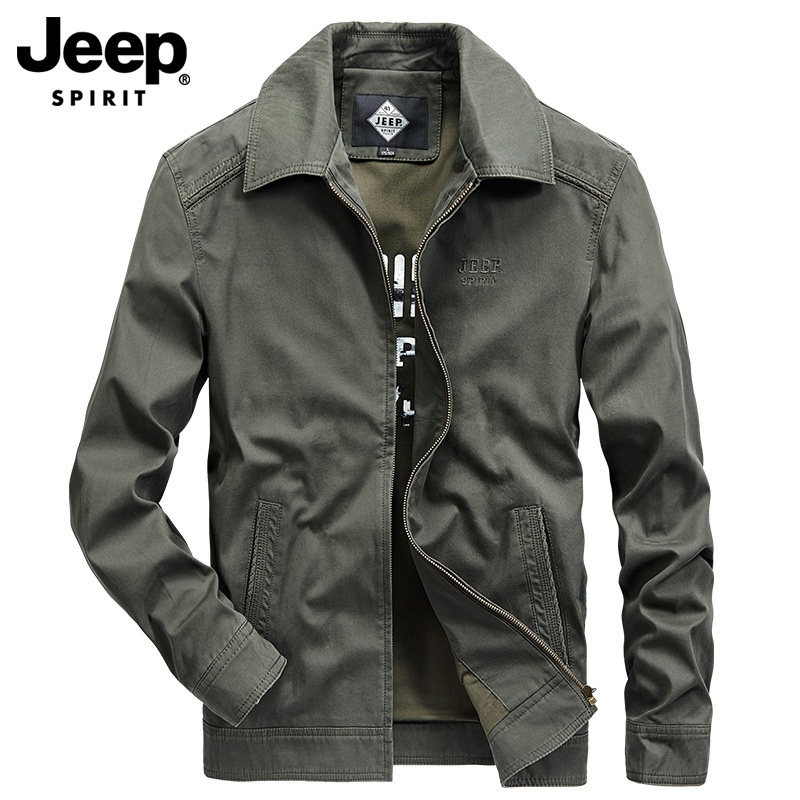 JEEP SPIRIT秋季新款男士夹克纯棉户外机车休闲工装翻领宽松外套