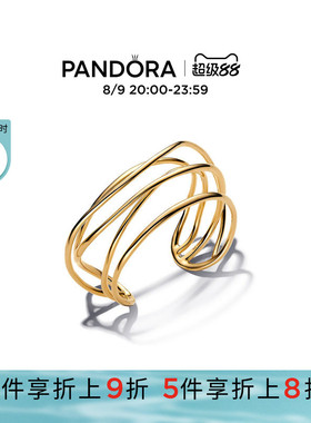 Pandora潘多拉奥莱ESSENCE天性金属线条开口镯金色小众简约