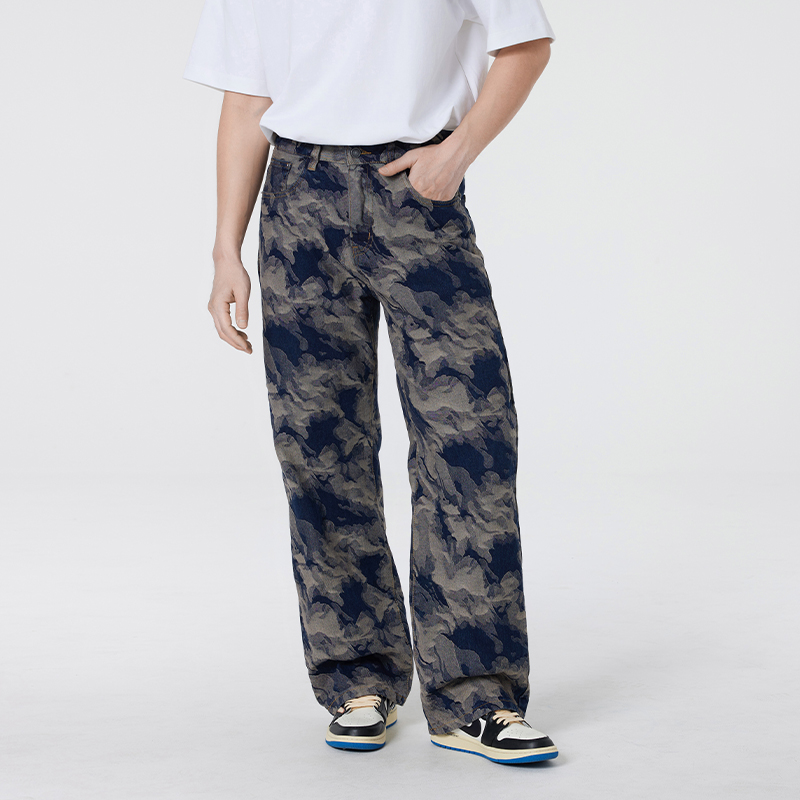 LeeCooper2025春夏季新款美式扎染牛仔裤男款休闲迷彩直筒裤