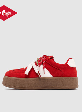 Lee Cooper厚底德训鞋女红色2025新款运动休闲鞋设计感小众板鞋