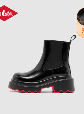 Lee Cooper切尔西靴女款2025新款秋季增高皮面防滑红底鞋烟筒靴女