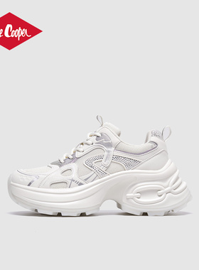 Lee Cooper老爹鞋女2025夏季新款透气网面厚底运动鞋休闲白色鞋子