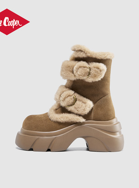 Lee Cooper厚底毛毛雪地靴女2025冬季新款加绒加厚保暖东北马丁靴