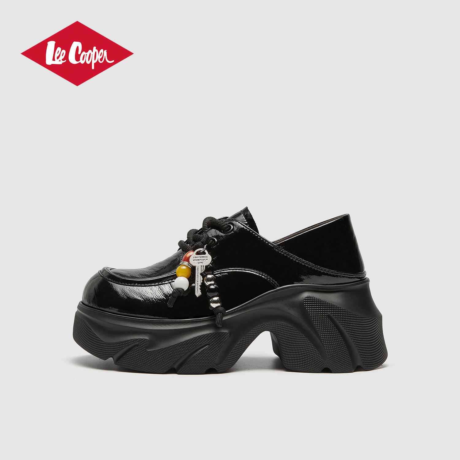 Lee Cooper2026春季新款牛漆皮厚底增高松糕鞋英伦时尚