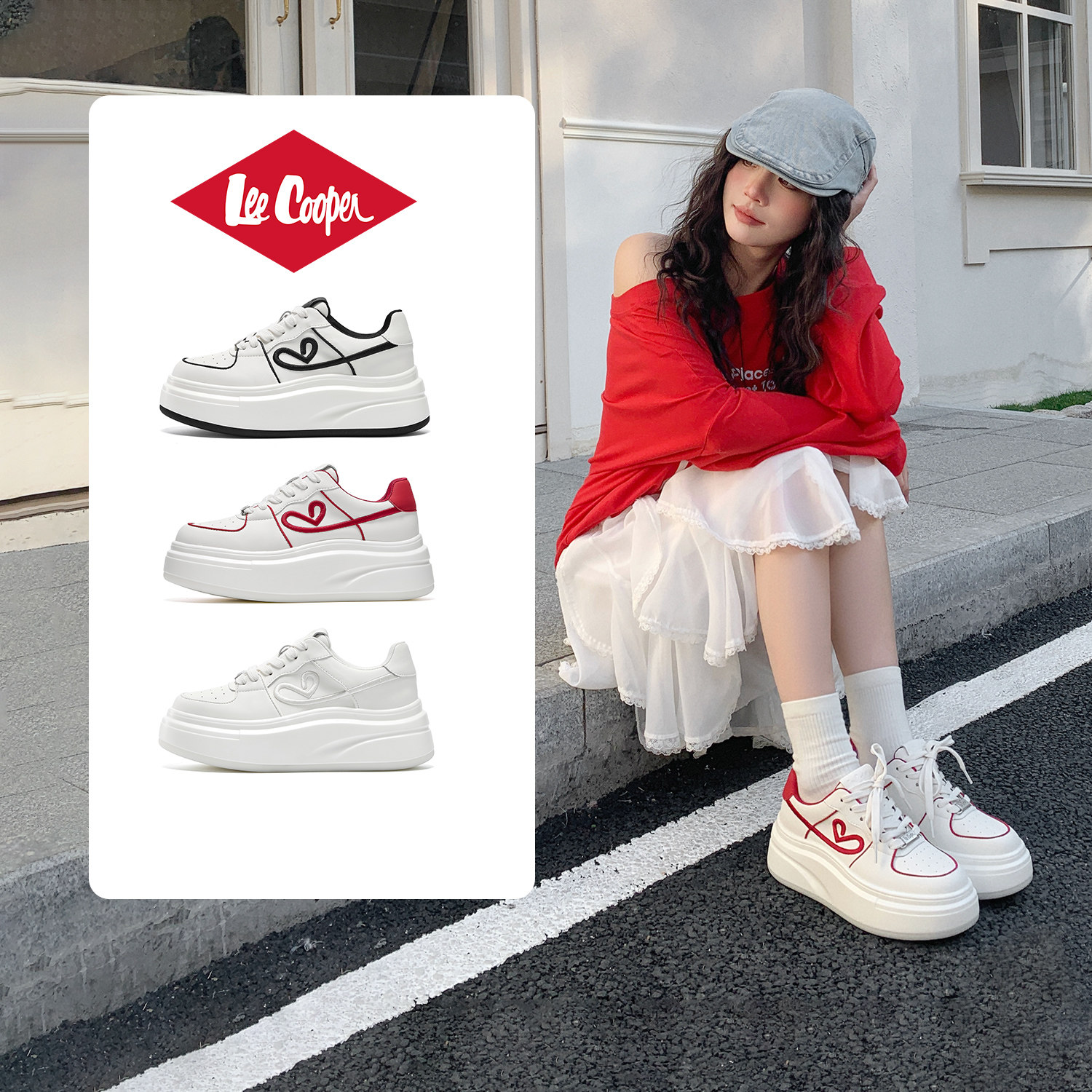 【k姐专属】LeeCooper厚底小白鞋女时尚百搭休闲板鞋2026春季女鞋