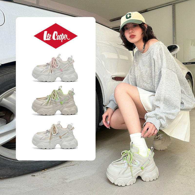 Lee Cooper厚底老爹鞋女2026春季新款女鞋网面透气增高运动休闲鞋
