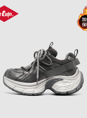 Lee Cooper2025秋季厚底加绒老爹鞋女灰色炸街运动秀气增高休闲鞋