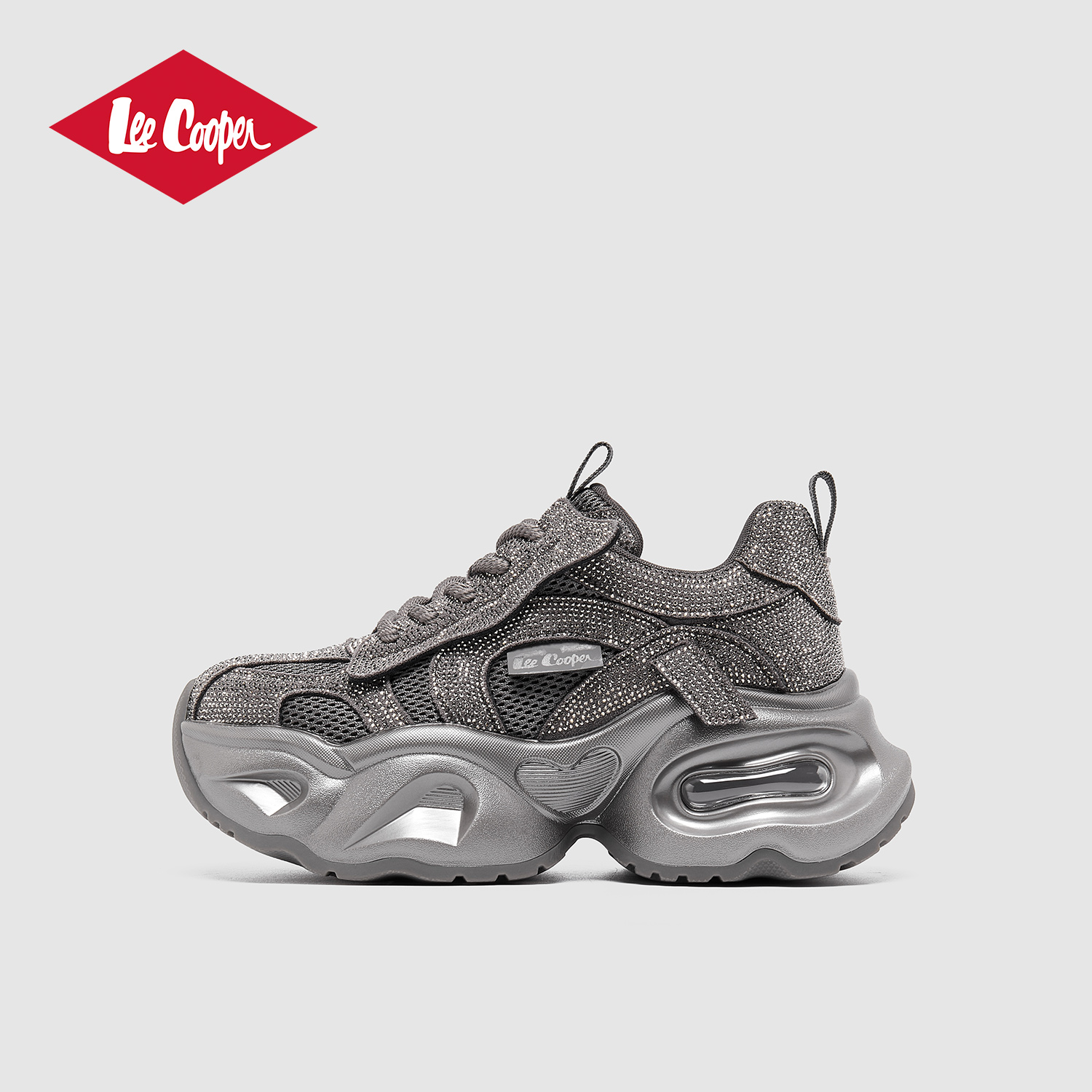 Lee Cooper厚底水钻老爹鞋女2025新款增高时尚网面气垫运动休闲鞋
