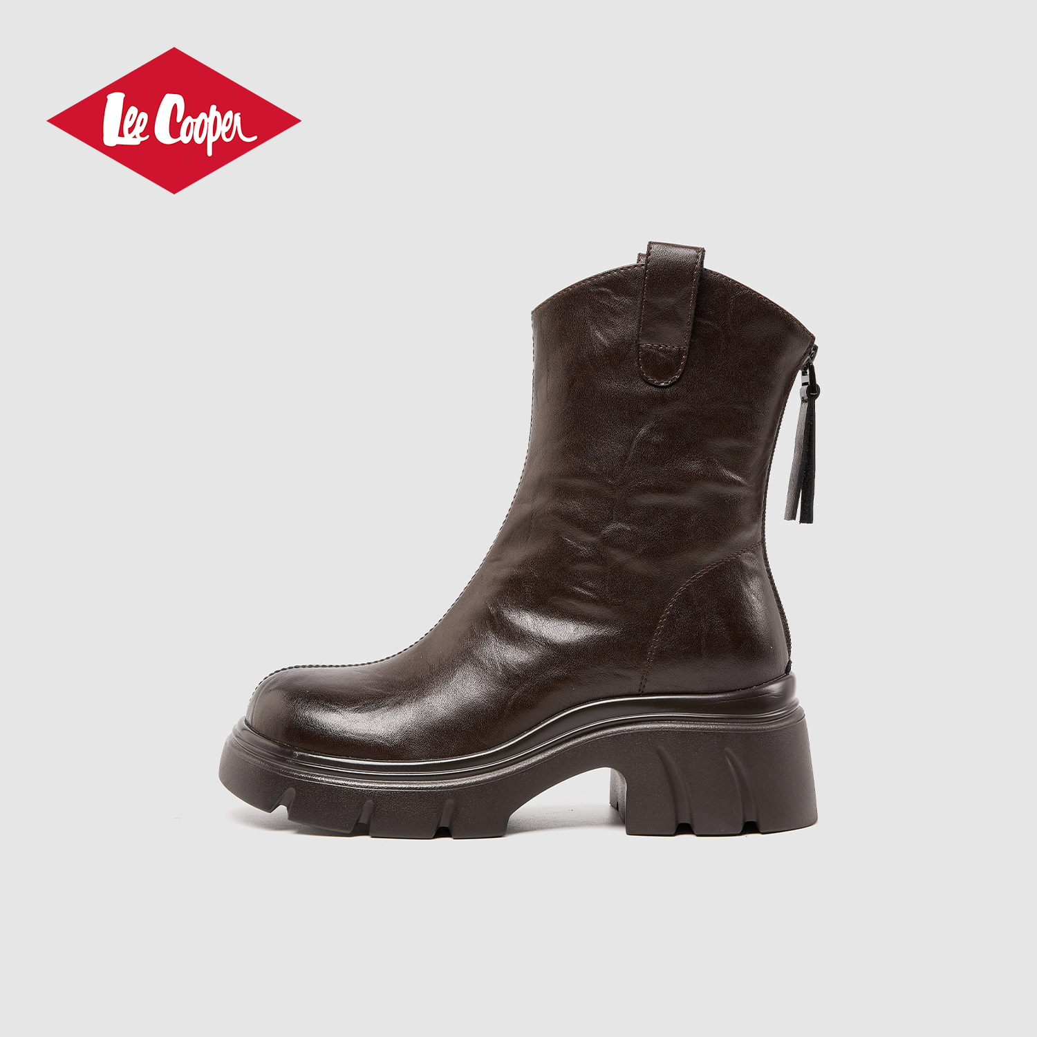 Lee Cooper复古加绒强力靴女2025冬季新款厚底粗跟显瘦瘦靴短靴子