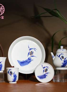 小桥窑盖碗主人杯泡茶壶王步青花后人王慧丽青花粉彩单翠茶杯壶撑