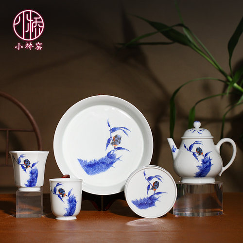 小桥窑王步青花后人盖碗功夫茶杯