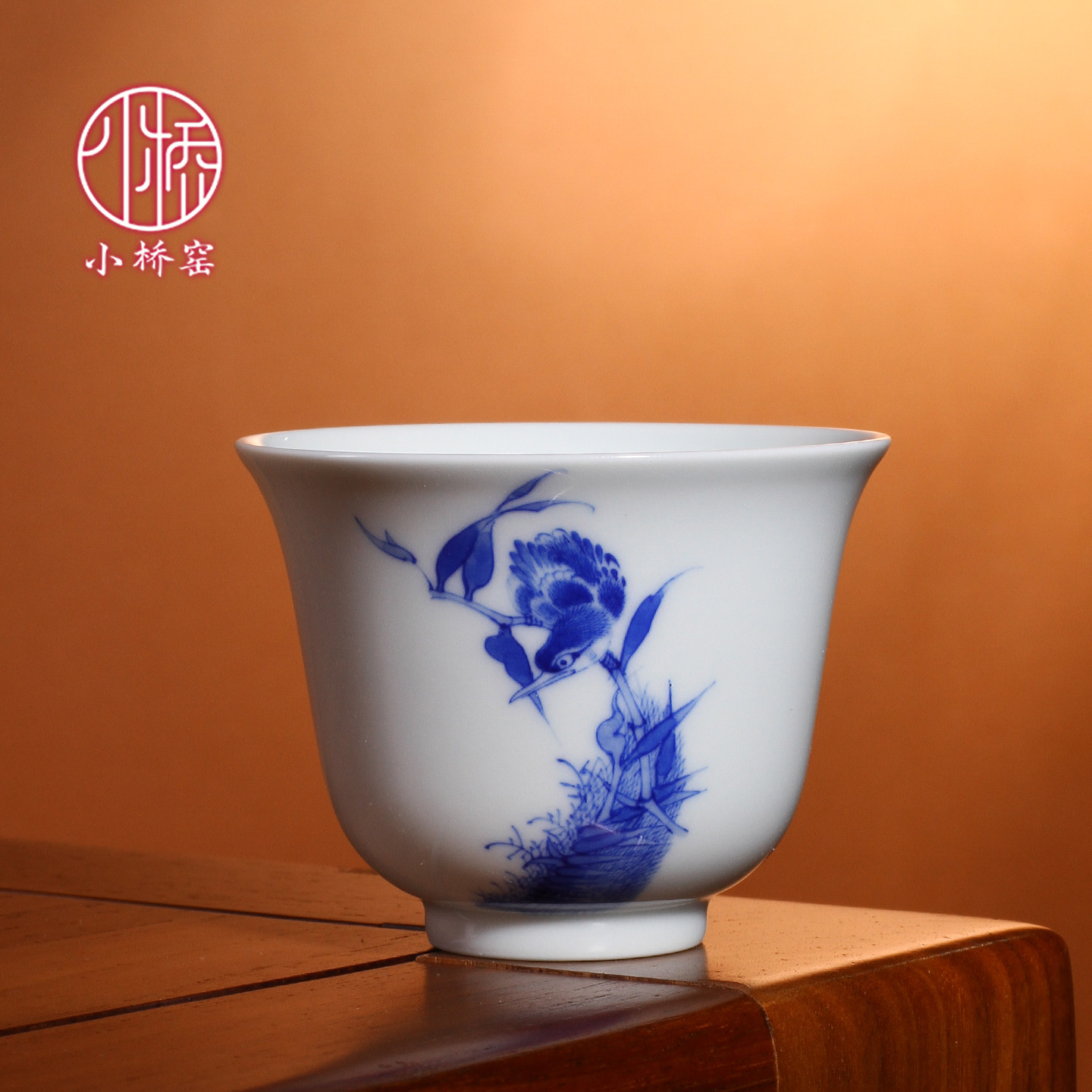 小桥窑王步青花画风手绘青花瓷单翠珍藏联名款铃铛杯主人杯茶杯具