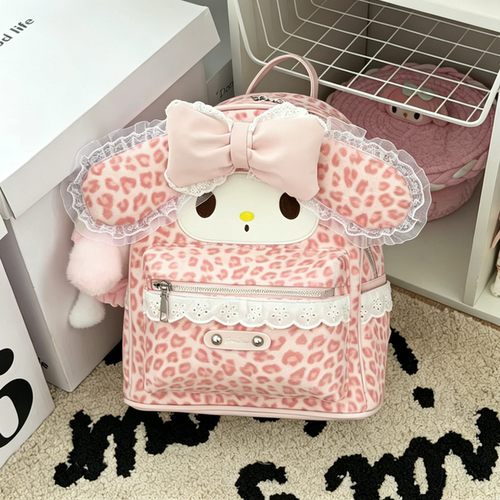 少女风豹纹蝴蝶结大容量双肩包