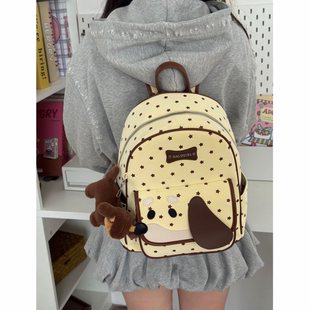卡通小众星星双肩包女潮可爱腊肠狗通勤背包大容量大学生上课书包