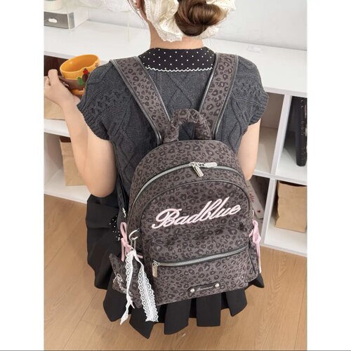韩版ins豹纹双肩包包女2026新款学生上课书包大容量通勤旅行背包