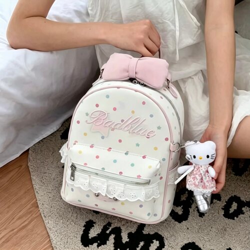 可爱少女风波点蝴蝶结双肩包