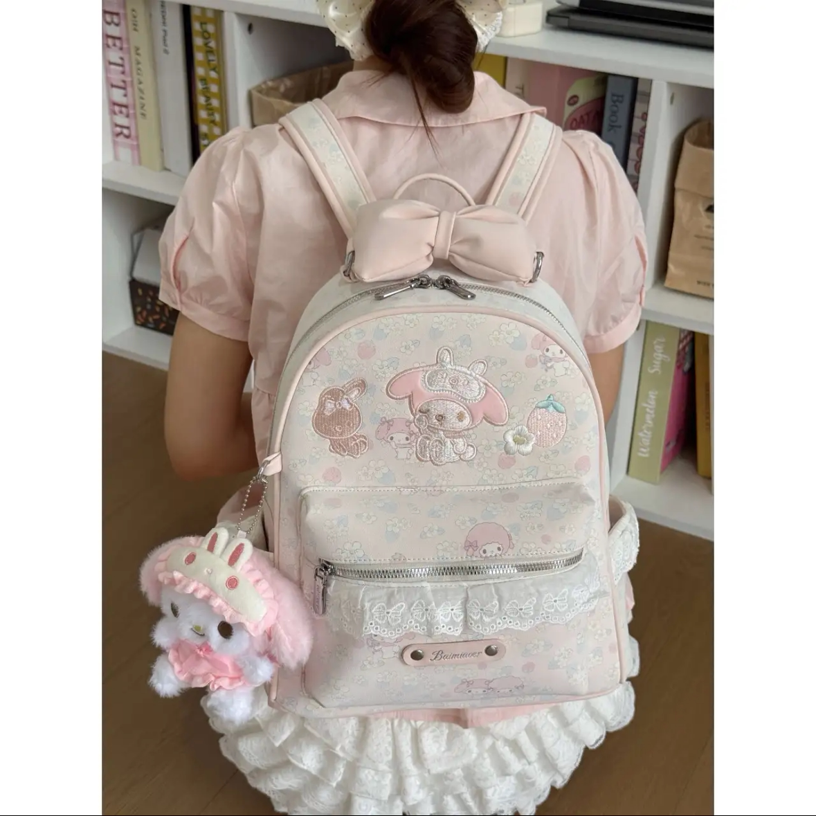 可爱卡通蝴蝶结双肩包包女包学生甜美粉色书包萌系少女大容量背包