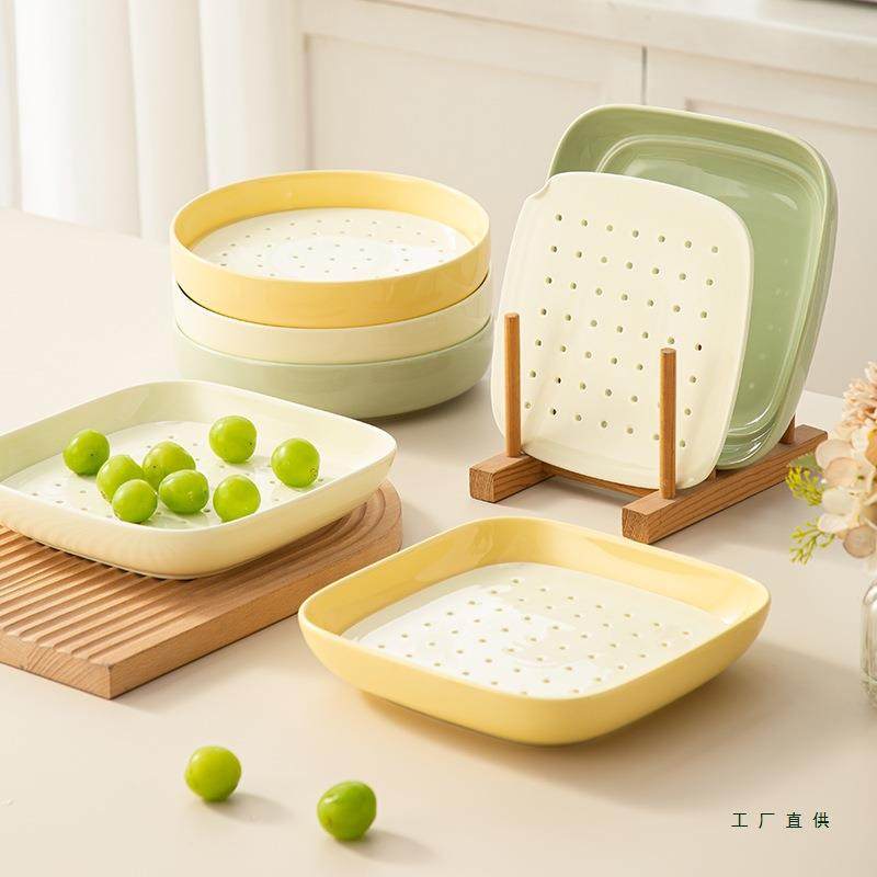 沥烤水蒸盘饺HIO子盘子滤滴油烤盘陶瓷沥蒸片油架过油盘箱微波备