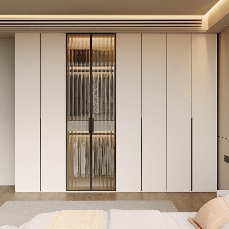 奶油风实木一门到玻璃衣家柜小户型顶用卧室客厅912连书桌一体衣