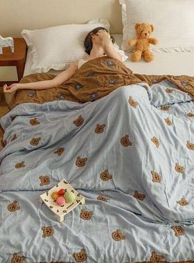 QNFA类布长绒纱夏被夏季凉纯棉轻薄透气被双人毛巾毯学生宿棉舍夏