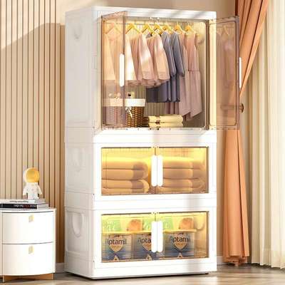 现68010代约折叠透明衣柜大家对开门塑料储物柜特加厚多用功简能
