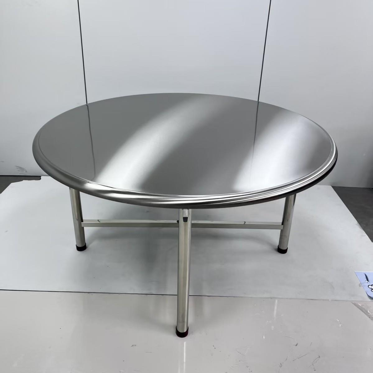 八仙脚不店锈钢可折叠形桌子餐商用饭带转盘大排档不锈钢双层圆桌