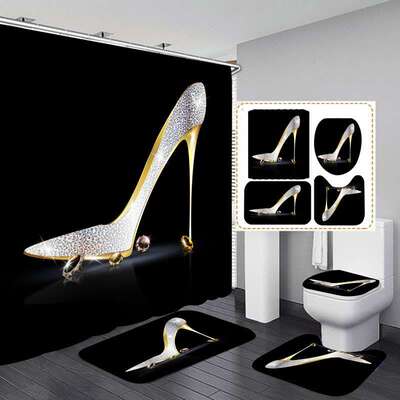 室帘套装霉防水布浴浴免打孔浴室四QKI件套卫生间防水防挡水帘子