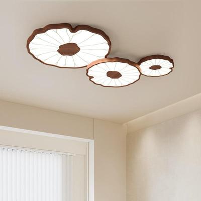 花新中式荷荷吸顶灯创胡意0193个性桃木色实木叶客厅灯卧室房间LE