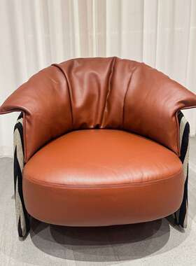 古实木法式复条单人位沙发卧室厅看书EVB椅皮革客酒店单人沙发长